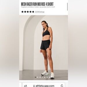 Athleta Mesh racer run 4” short New and bra top